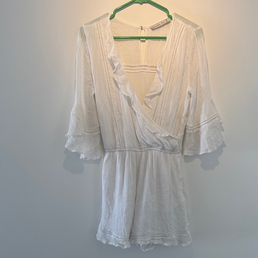 Abercrombie & Fitch Cream Ruffle Jumpsuit